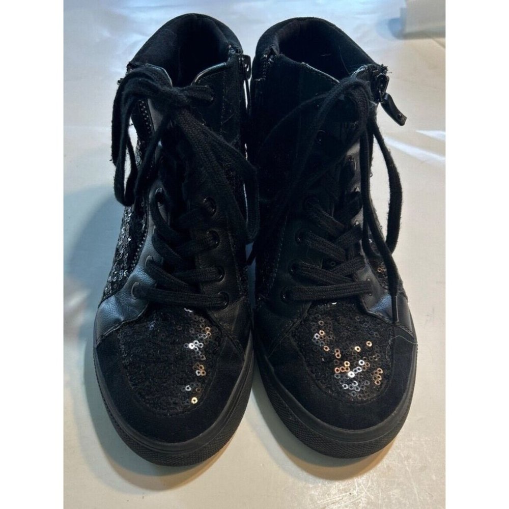 Women's Aldo Kaia Wedge Boot Size 8.5 Black Sequins Zip Side And Tie